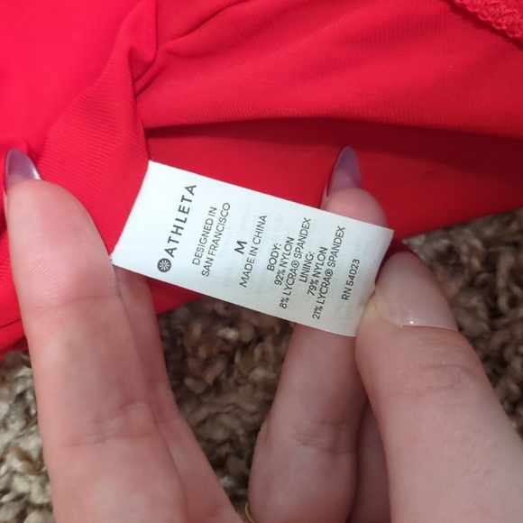 Athleta bright red one piece low back ribbed swimsuit - Picture 7 of 8